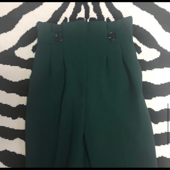 H&M High Waisted Paper Bag Waist Green Pants Sz 2 - Picture 6 of 11